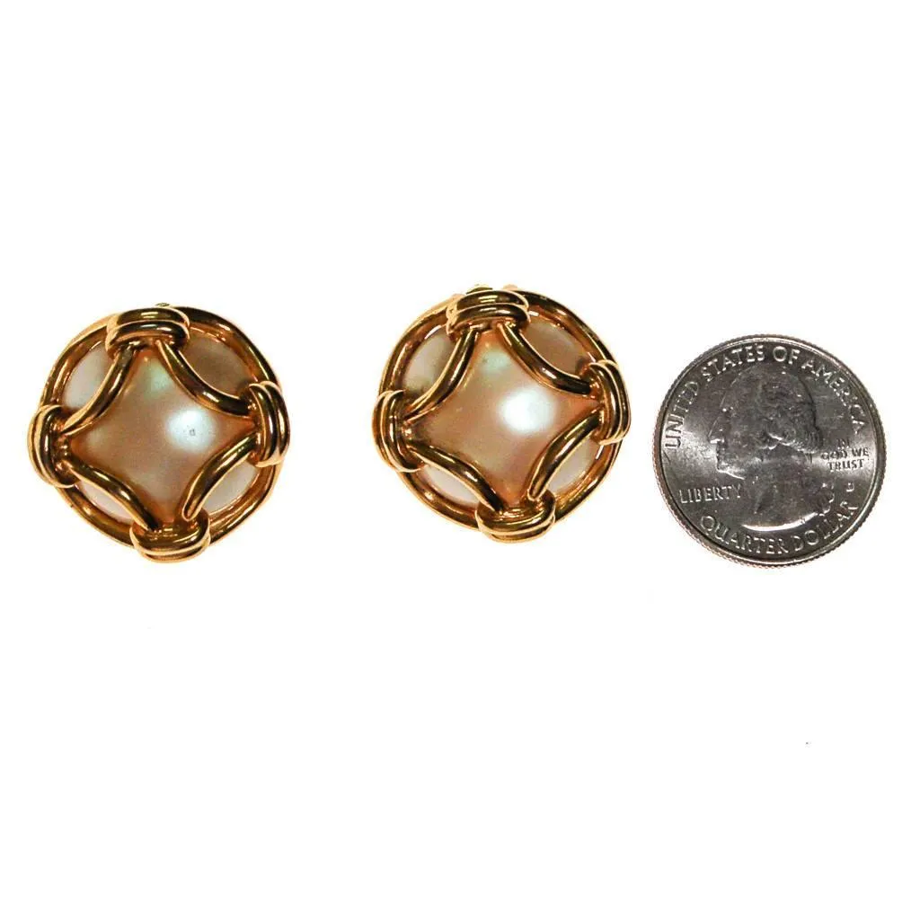 Vintage Joan Rivers Caged Pearl Earrings