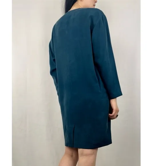 Vintage Jones New York Dark Blue Silk Shirt Dress