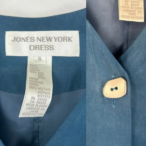 Vintage Jones New York Dark Blue Silk Shirt Dress