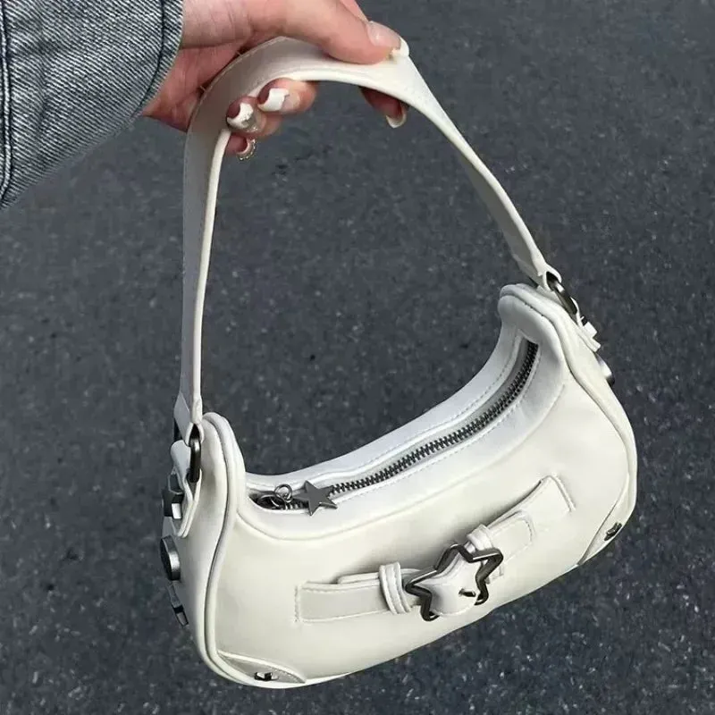 Vintage Korean Cute White Star Shoulder Tote Bag