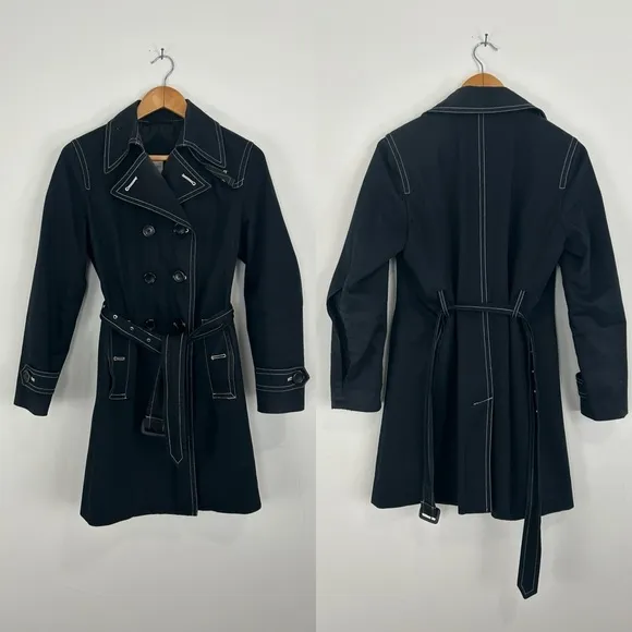 Vintage Massini Black Contrast Stitching Trench Coat