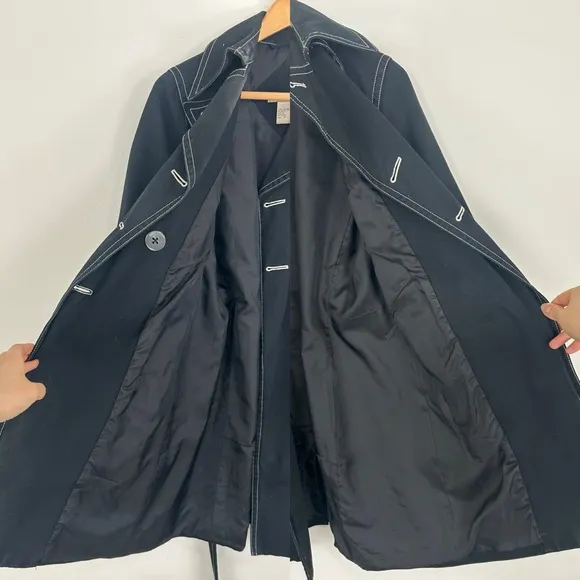 Vintage Massini Black Contrast Stitching Trench Coat