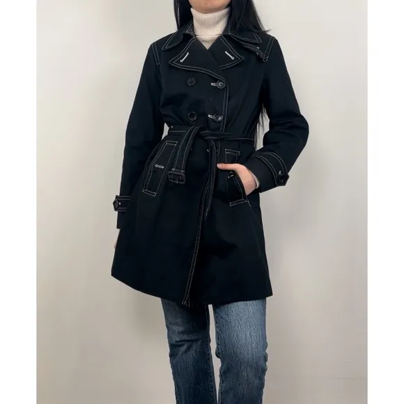 Vintage Massini Black Contrast Stitching Trench Coat