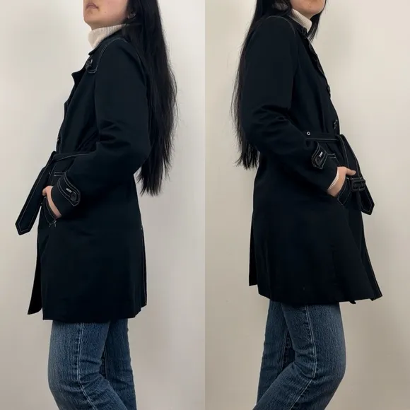 Vintage Massini Black Contrast Stitching Trench Coat