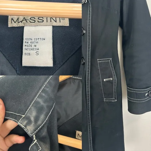 Vintage Massini Black Contrast Stitching Trench Coat