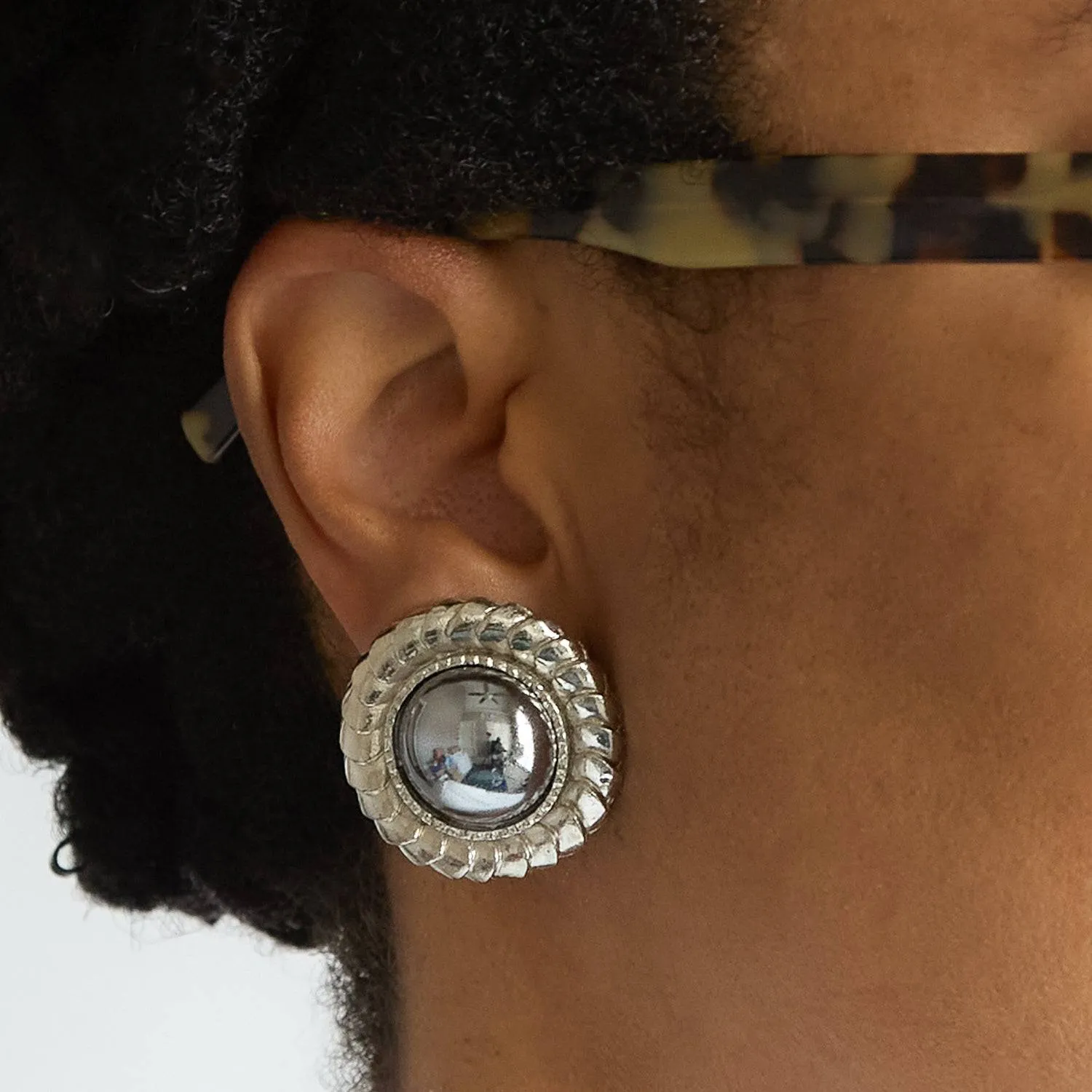 Vintage Silver Round Dome Earrings