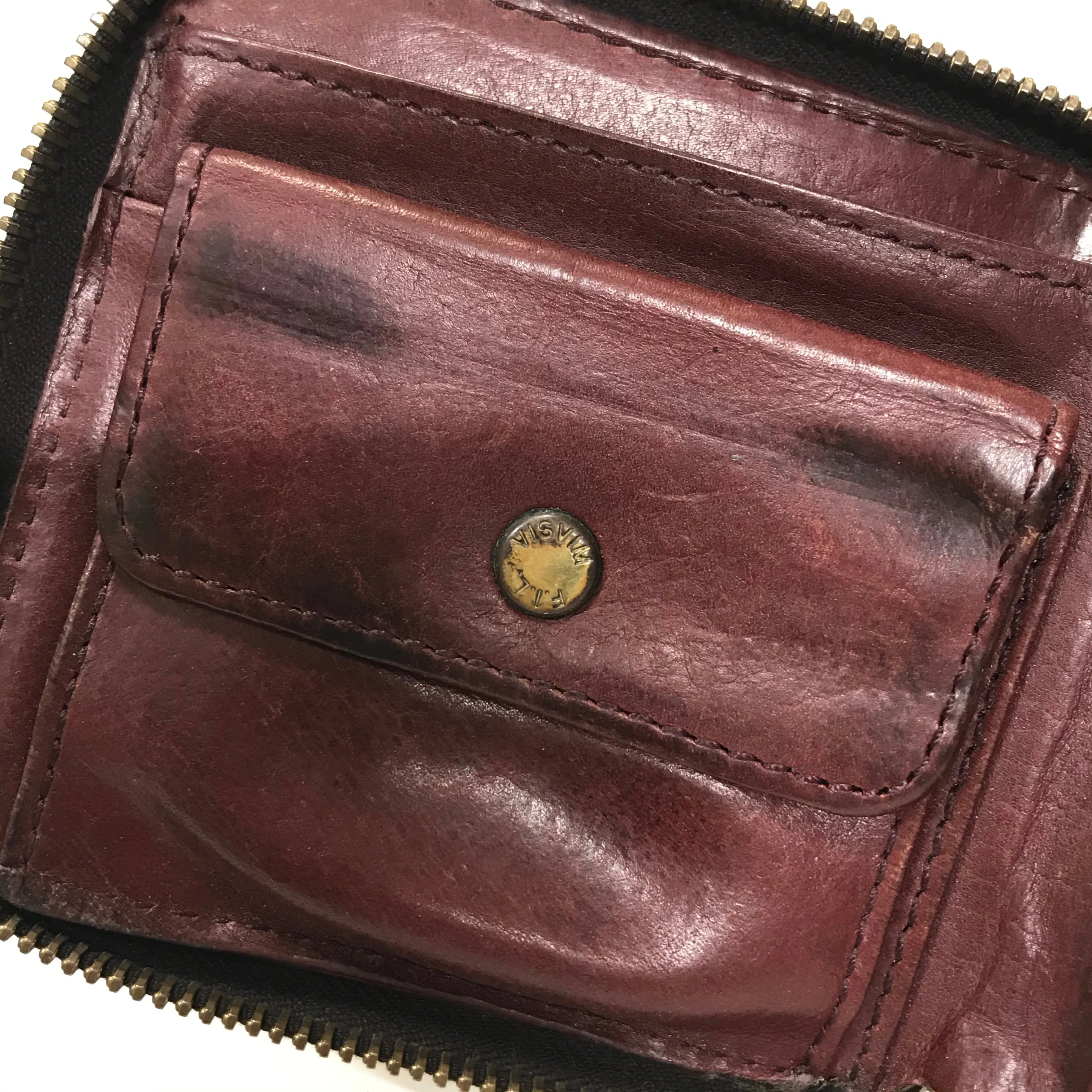 Visvim Leather Bi-Fold Zip Wallet Brown