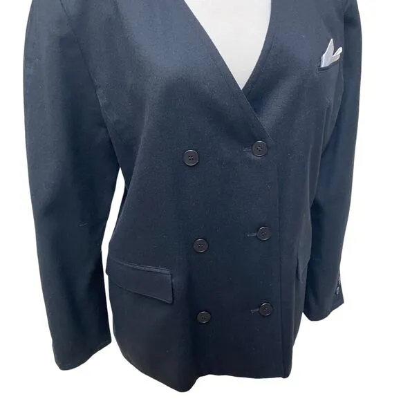 Vtg Mondi Blazer Jacket Sz 40/8 Black Double Breasted V Neck Wool Careerwear