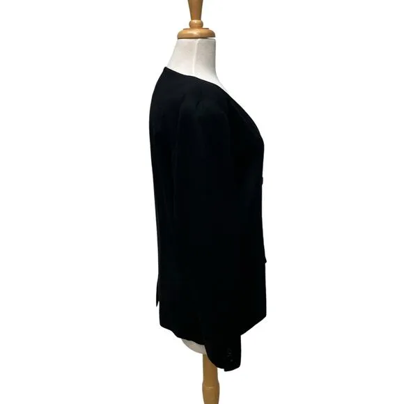Vtg Mondi Blazer Jacket Sz 40/8 Black Double Breasted V Neck Wool Careerwear