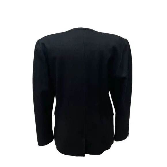 Vtg Mondi Blazer Jacket Sz 40/8 Black Double Breasted V Neck Wool Careerwear