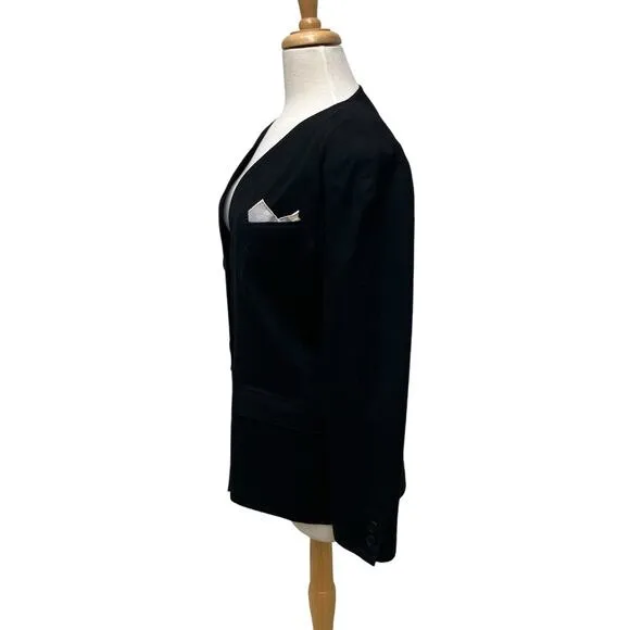 Vtg Mondi Blazer Jacket Sz 40/8 Black Double Breasted V Neck Wool Careerwear