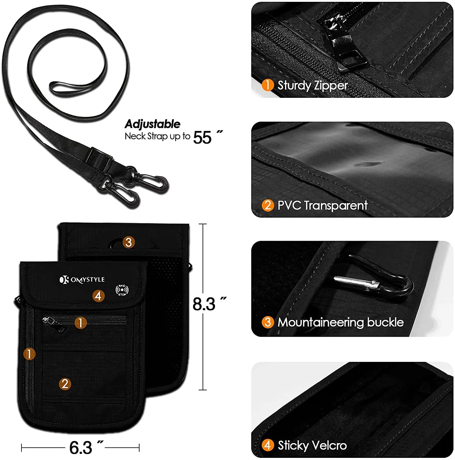 Waterproof Travel Wallet Passport Holder with Adjustable Neck Strap