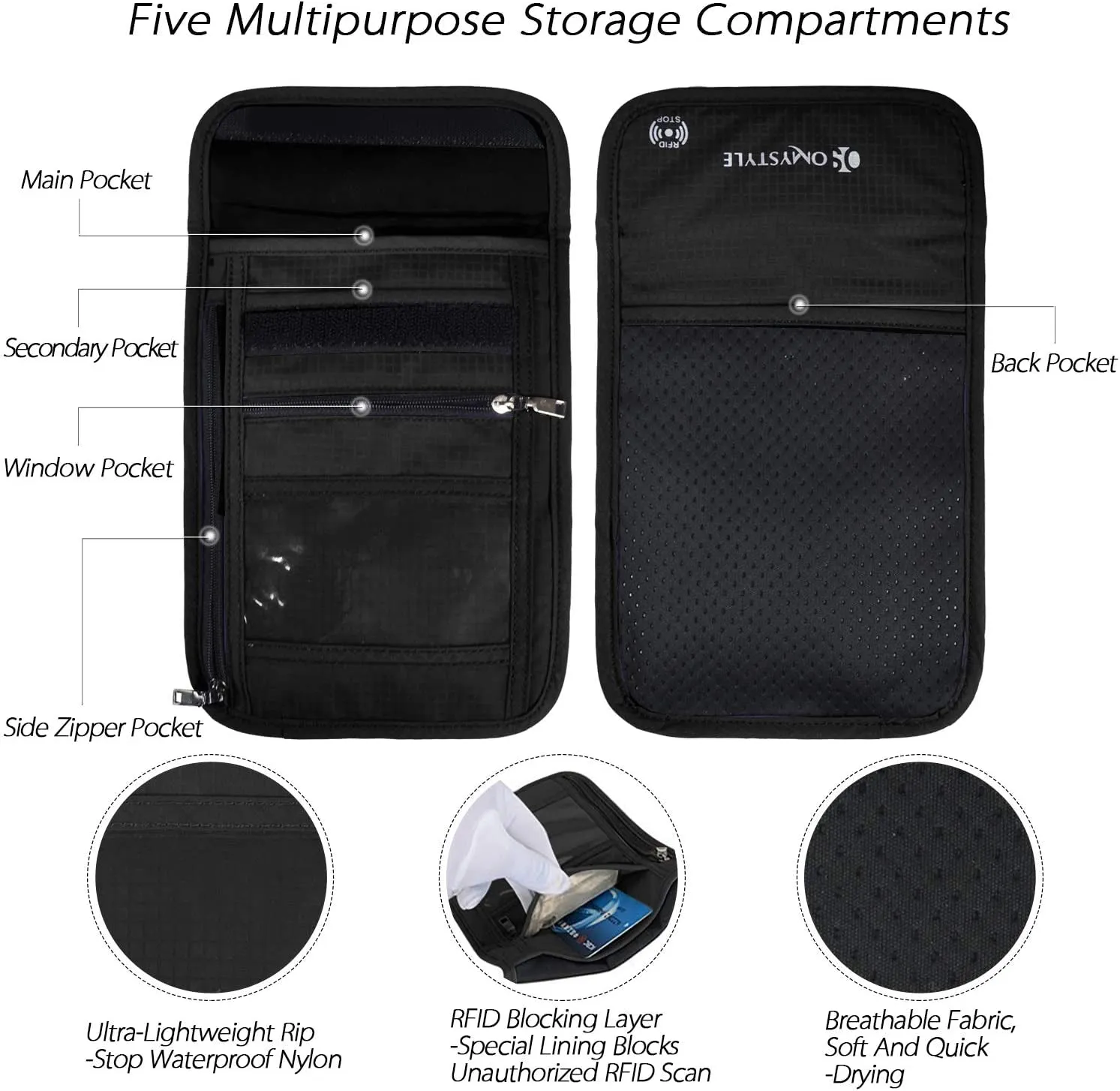 Waterproof Travel Wallet Passport Holder with Adjustable Neck Strap