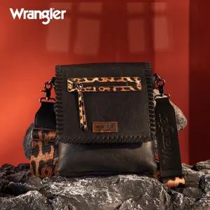 WG72-9360  Wrangler Whipstitch Leopard Print Crossbody - Black
