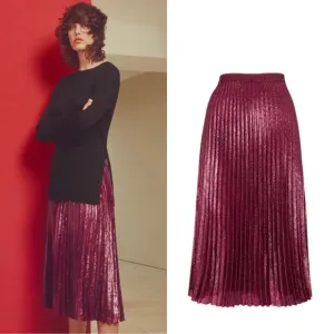 Whistles Kitty Metallic Pleated Midi Skirt