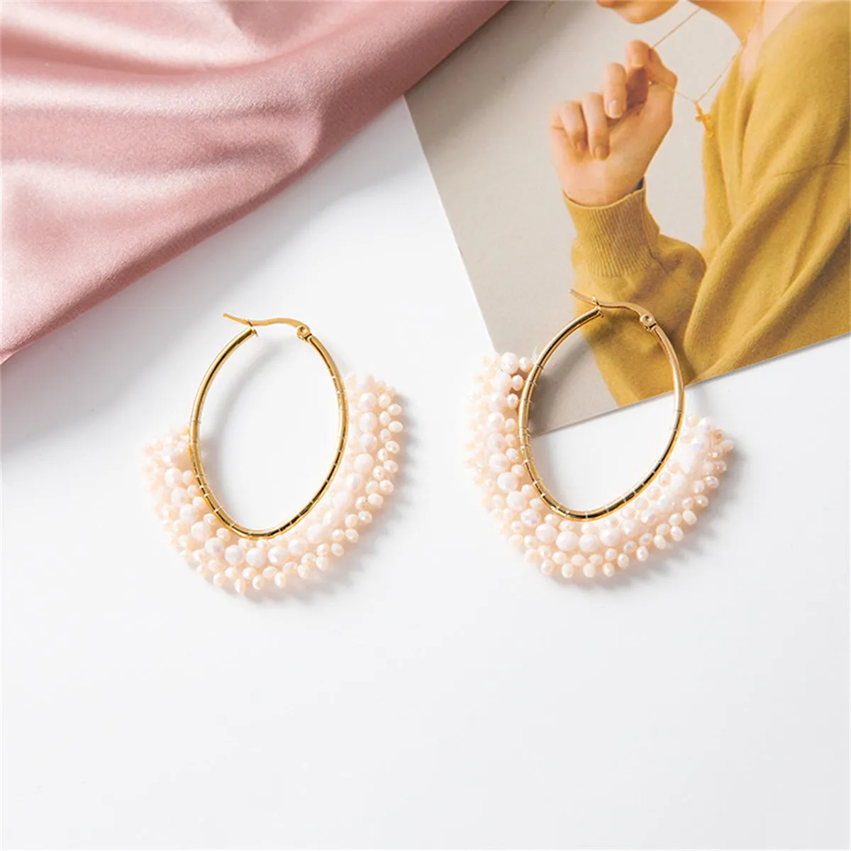 White Acrylic & 18K Gold-Plated Oval Huggie Earrings