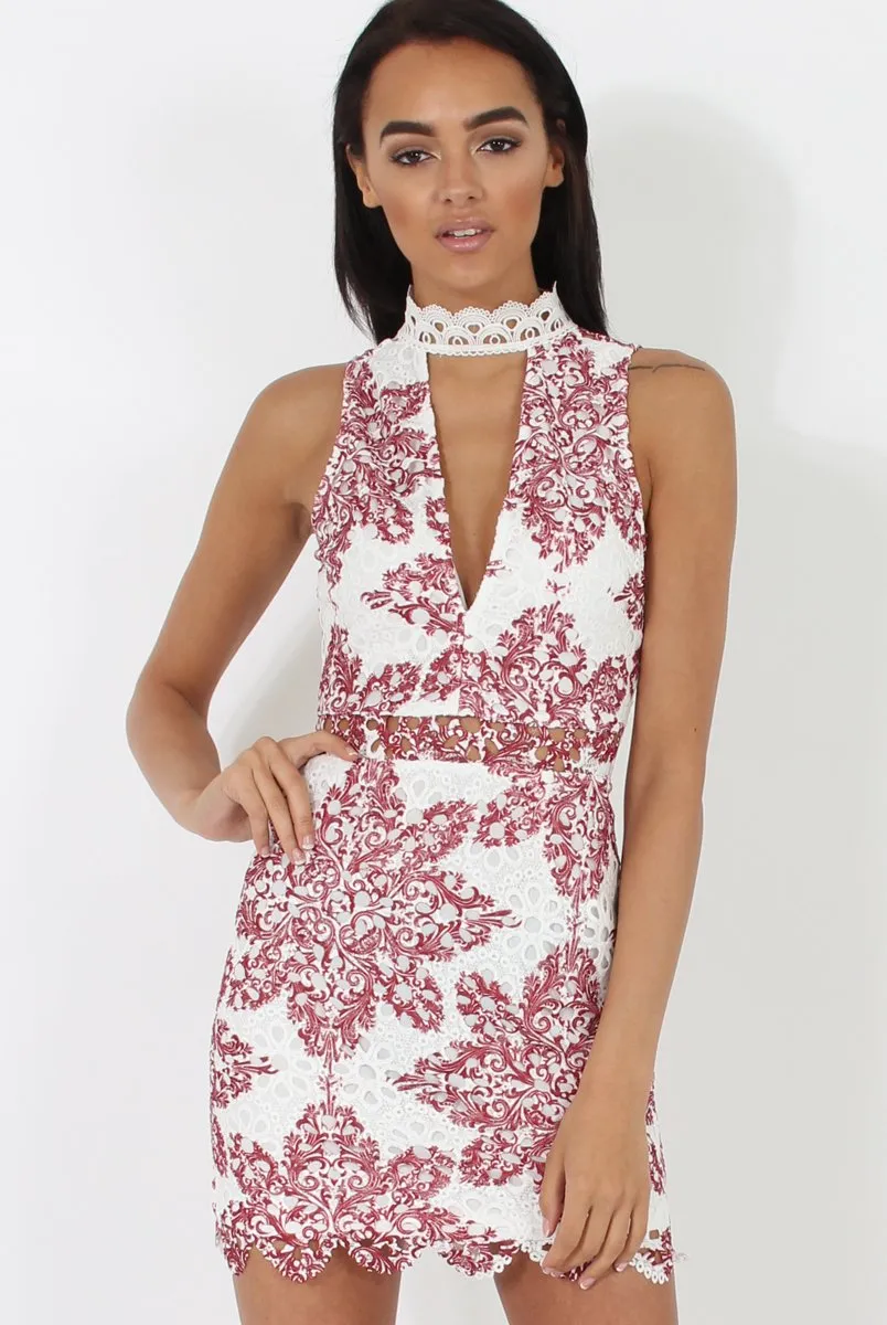 White & Red Crochet V Front Dress - Dacia