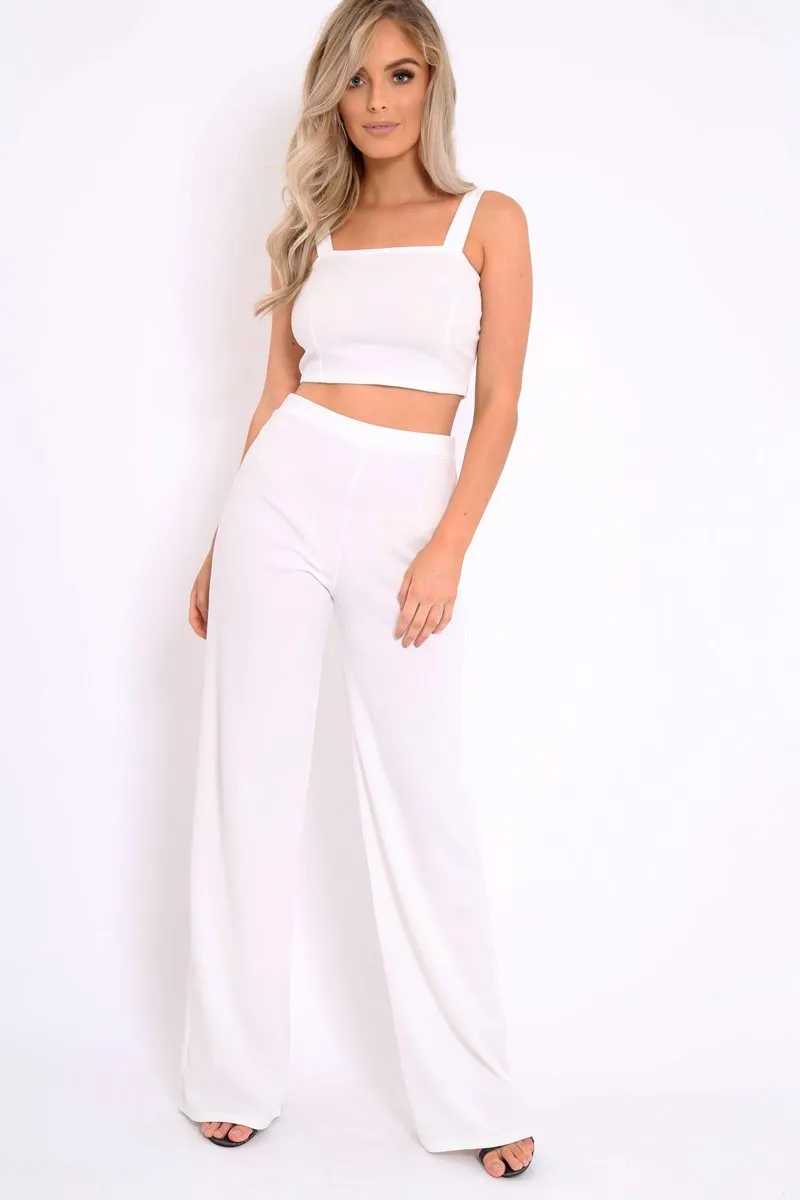 White Crop Top and Trousers Co-ord Set - Kimmy