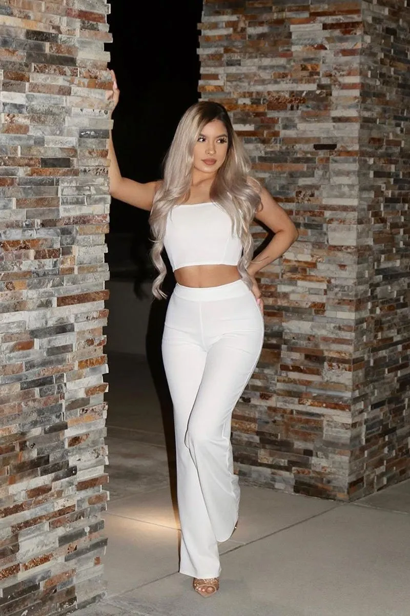 White Crop Top and Trousers Co-ord Set - Kimmy