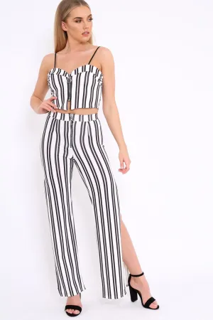 White with Black Stripe Cami Crop Top and Trouser Set - Surie