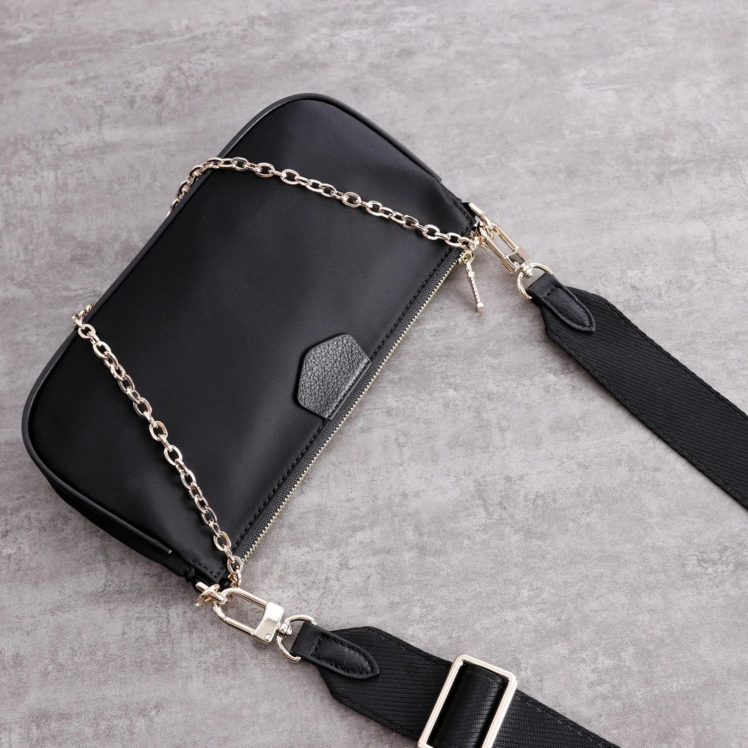 Womens Nylon Mini Shoulder Bag Womens Black Nylon Chain Shoulder Purse Nylon Chain Purse for Ladies
