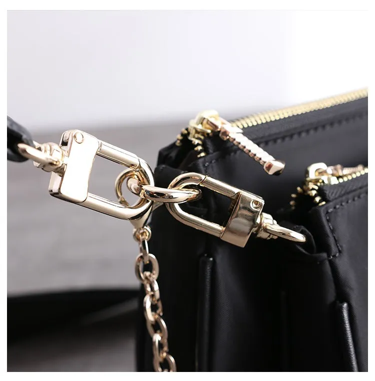 Womens Nylon Mini Shoulder Bag Womens Black Nylon Chain Shoulder Purse Nylon Chain Purse for Ladies