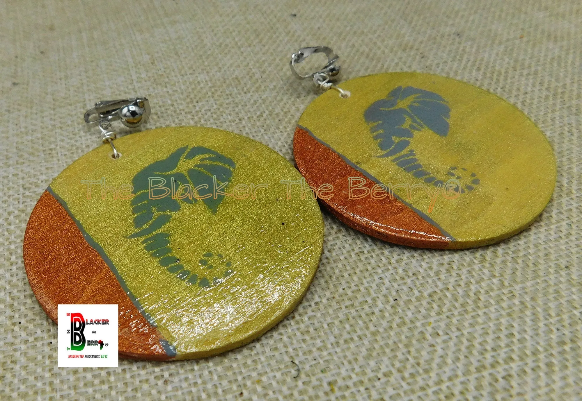 Wooden Elephant Earrings Clip On Hand Painted Jewelry Handmade Black Owned