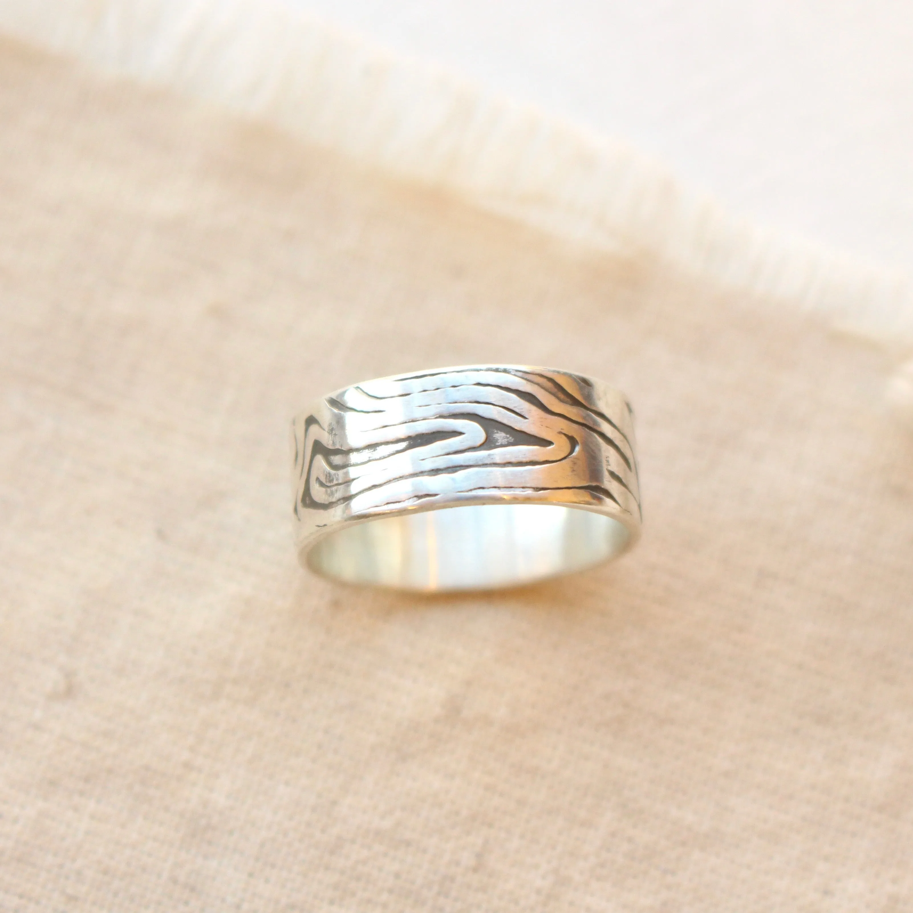 Woodgrain Texture Silver Ring