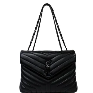 YVES SAINT LAURENT Medium Loulou Matelasse Leather Chain Shoulder Bag Black