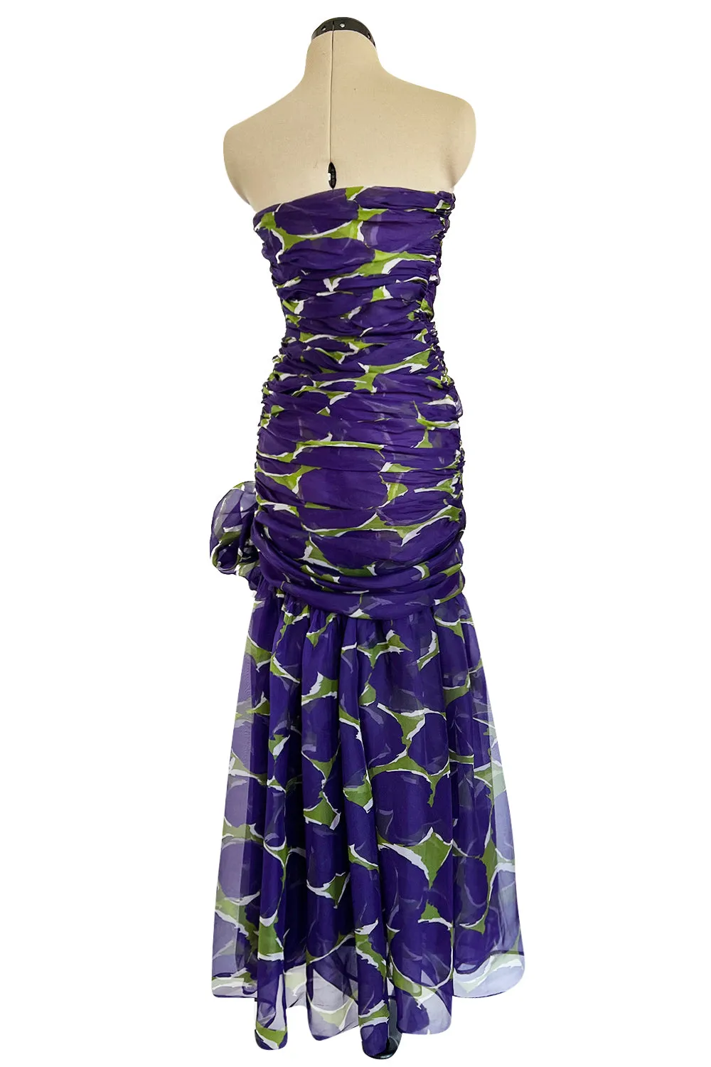 Yves Saint Laurent Spring 1984 Runway Strapless Silk Organza Dress
