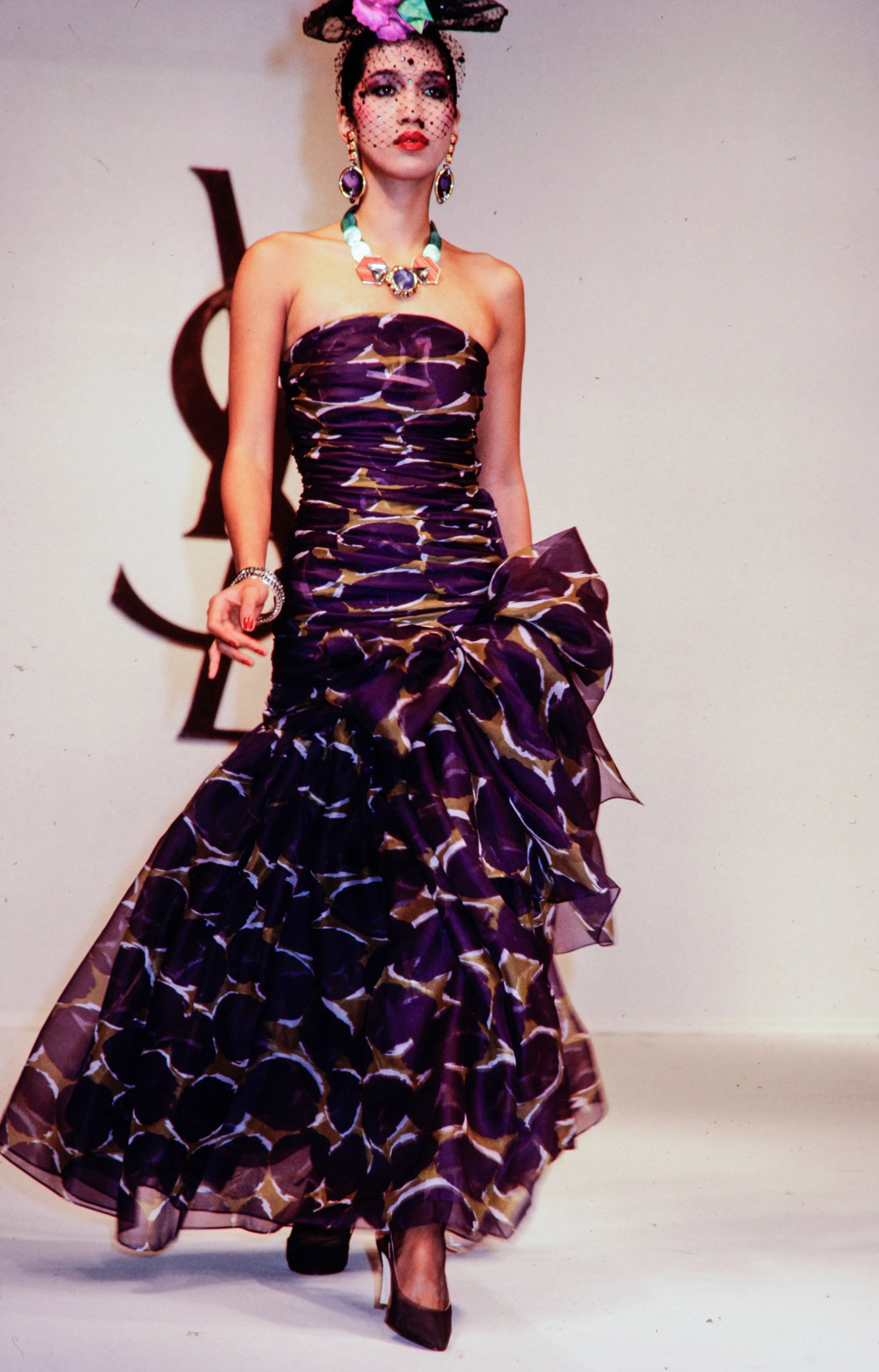 Yves Saint Laurent Spring 1984 Runway Strapless Silk Organza Dress