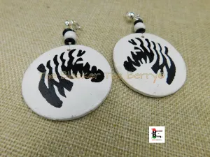 Zebra Clip On Earrings Wooden Hand Painted White Black Non Pierced Jewelry