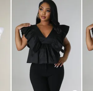 ZIP RUFFLE BLOUSE TOP